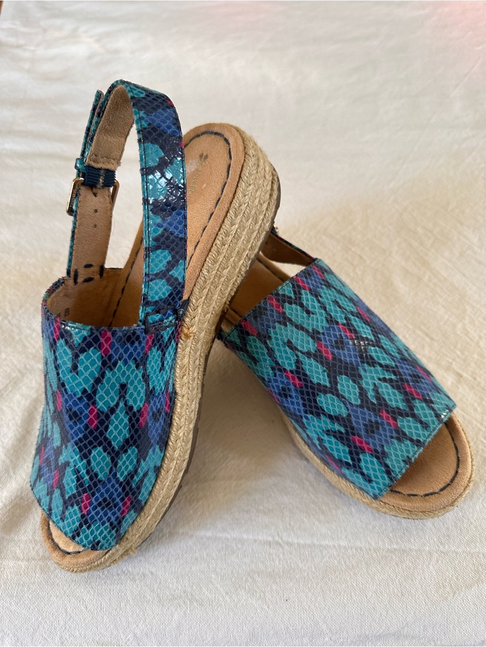 Naturalizer 7.5 Blue Snake-Print Espadrille Slingback Sandals - Picture 1 of 10